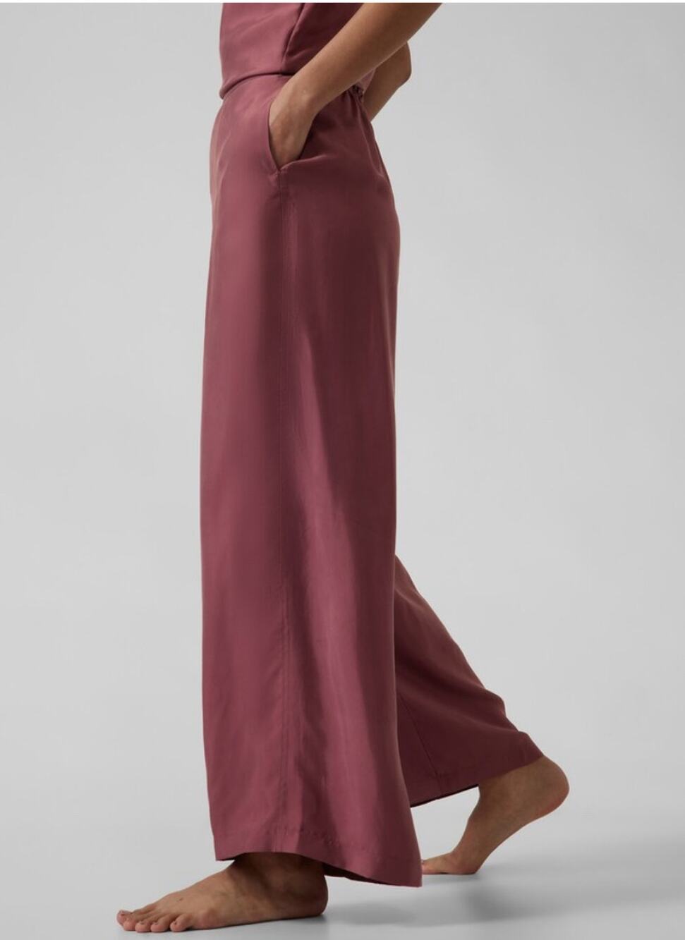 Athleta Cam Cool Plum Lounge Pant WMNS Large Sleep Ware Wide Leg Tawny Rose High